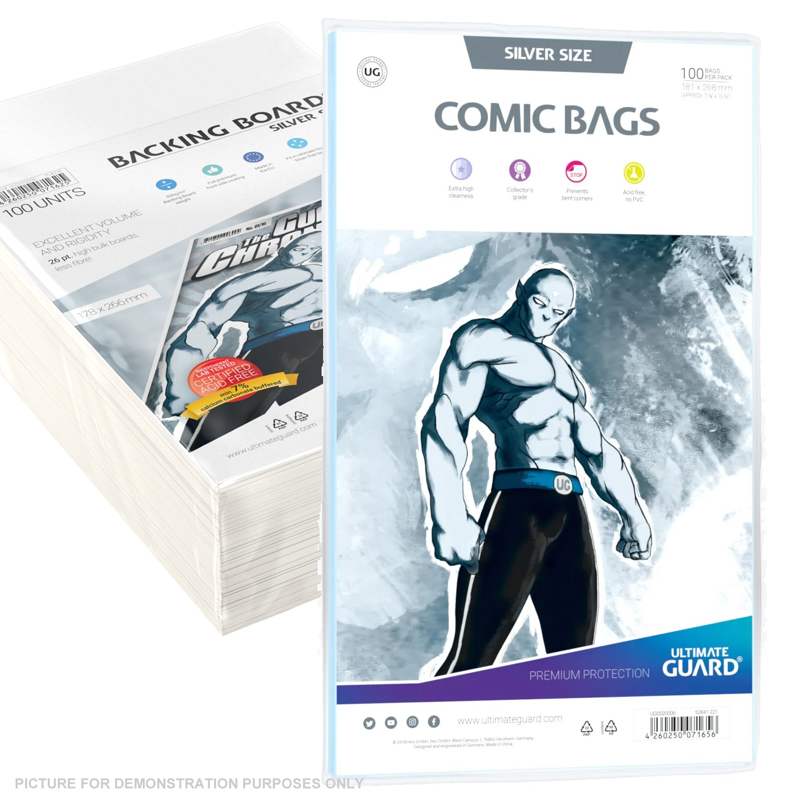 COMIC COMBO - ULTIMATE GUARD - Standard SILVER Size Comic Bags & Backing Boards x 100